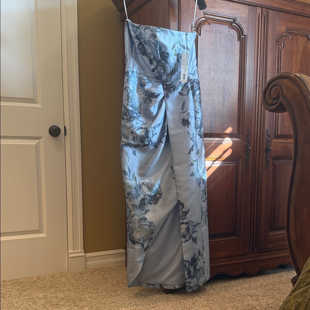 NWTS Kay Unger Strapless Dress in Blue and Gray